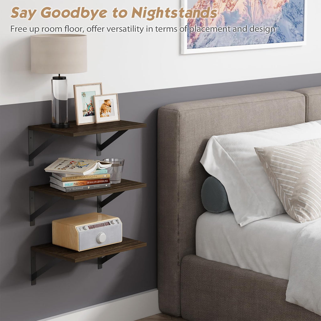 Forbena 12 Inch Deep Floating Shelves for Wall, Wide Black Wall Mounted Shelves for Bedroom Office Books Plants, Large Hanging Shelf for Living Room Bathroom Kitchen Closet Pantry Storage (3-Pack)