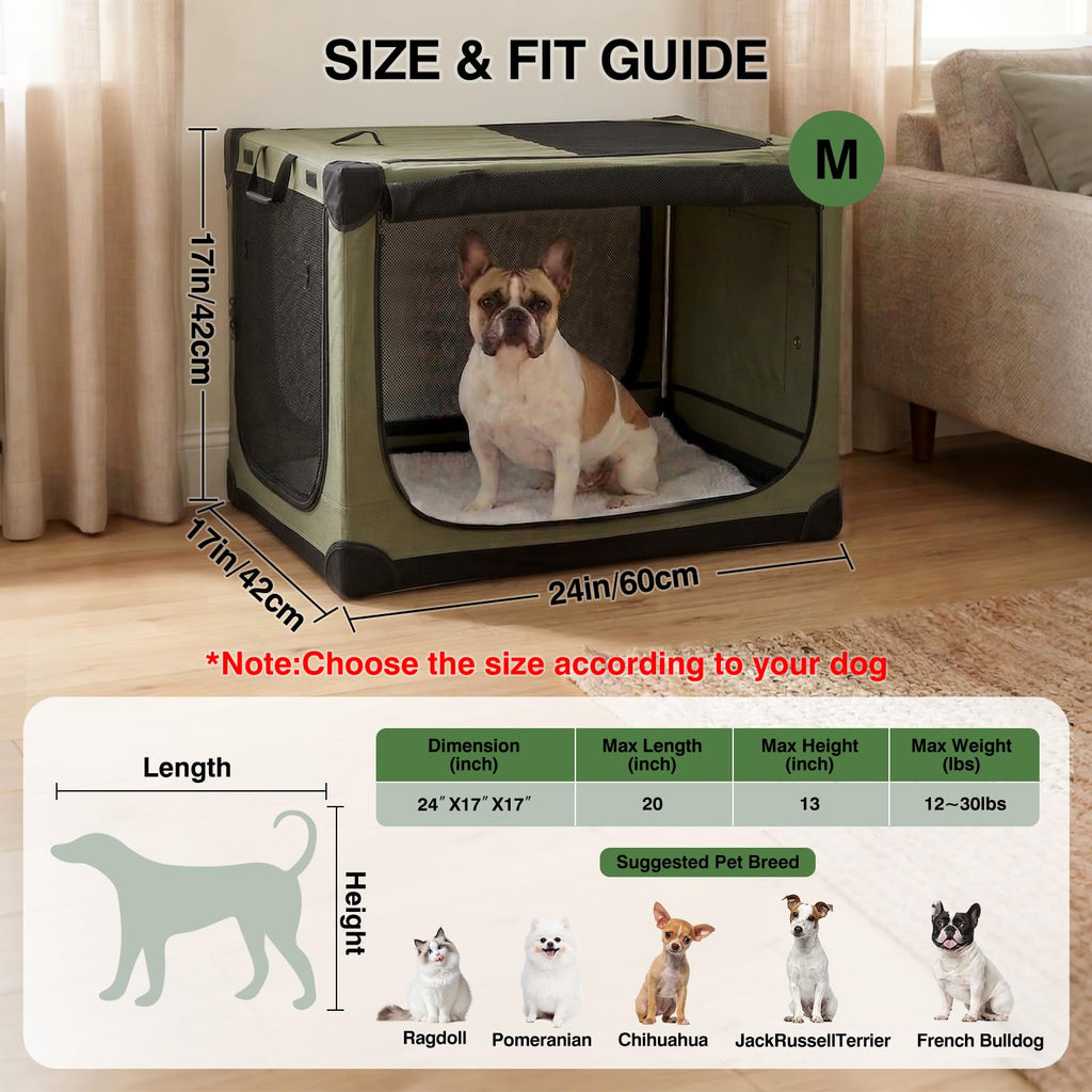 Veraste 24" L x 17" W x 17" H Collapsible Travel Dog Crate, Portable Soft Dog Kennel for Small Medium Pets up to 30 lbs, 4-Door Foldable Travel Crate with Durable Mesh & Storage Bag, Black