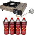 Gas One Propane or Butane Stove GS-3400P Dual Fuel Portable Camping and Backpacking Gas Stove Burner with Carrying Case Great for Emergency Preparedness Kit (Gold) (Stove + 4 Butane Fuel)