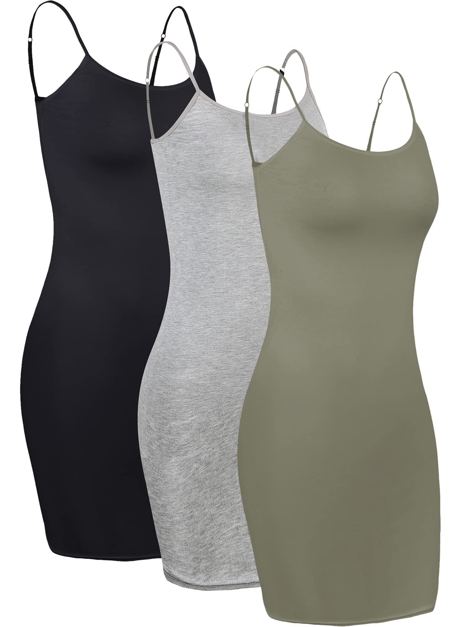 WILLBOND 3 Pieces Women's Basic Cami Long Tanks Dress Spaghetti Strap Slips for Under Dresses, Long Camisoles for Layering
