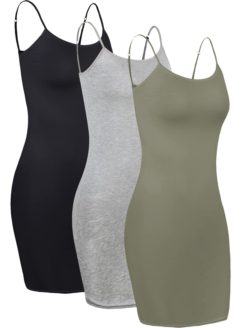 WILLBOND 3 Pieces Women's Basic Cami Long Tanks Dress Spaghetti Strap Slips for Under Dresses, Long Camisoles for Layering