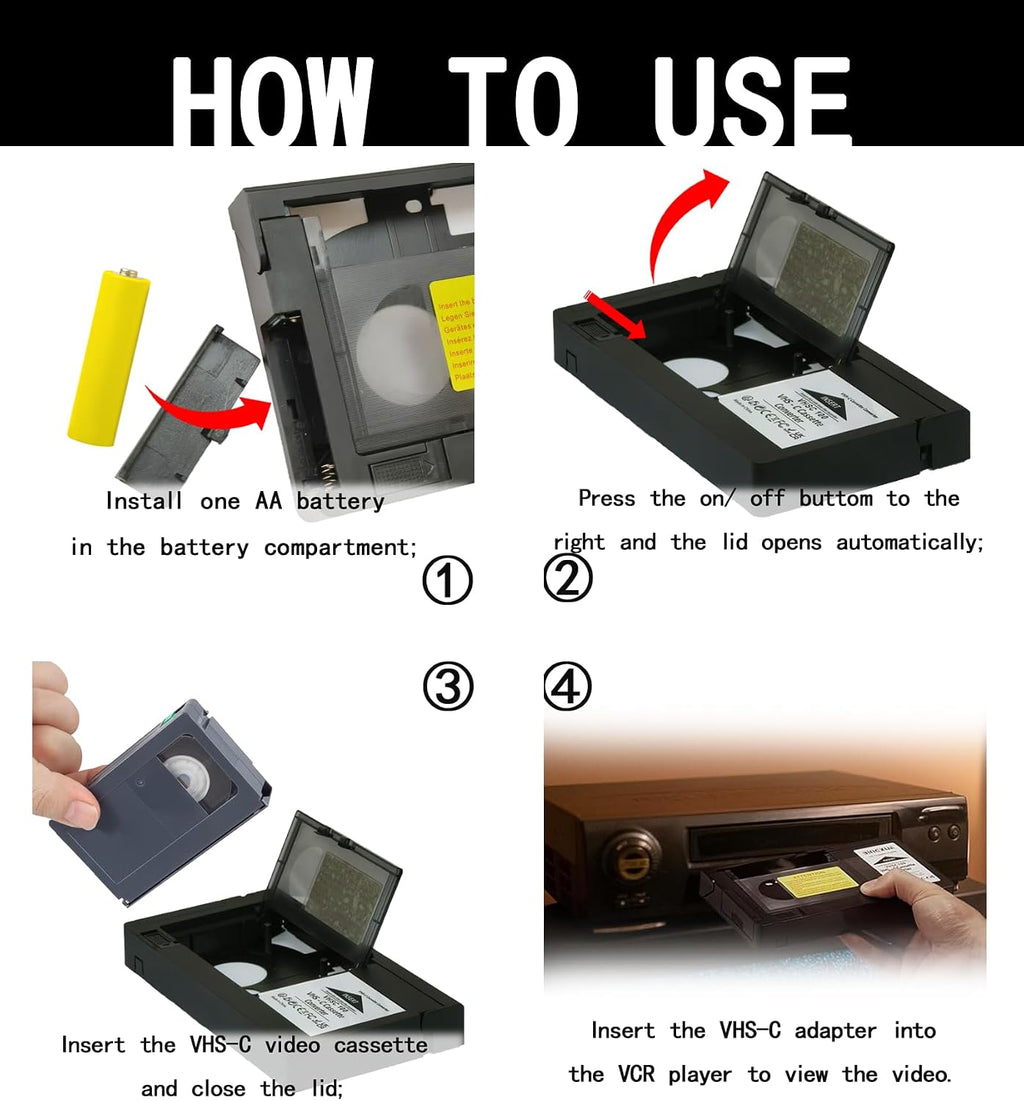 VHS-C Tape Cassette Adapter for Camcorders Motorized VHS VHS-C to VHS – Ideal for VCR Player, Video Cassette Player and VHS to Digital Converting