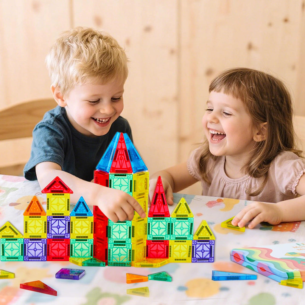 FNJO Magnetic Tiles, 110PCS Magnet Building Set, Magnetic Building Blocks, Construction STEM Learning and Playing Toys for Kids, Montessori Toy for Preschool Boys Girls