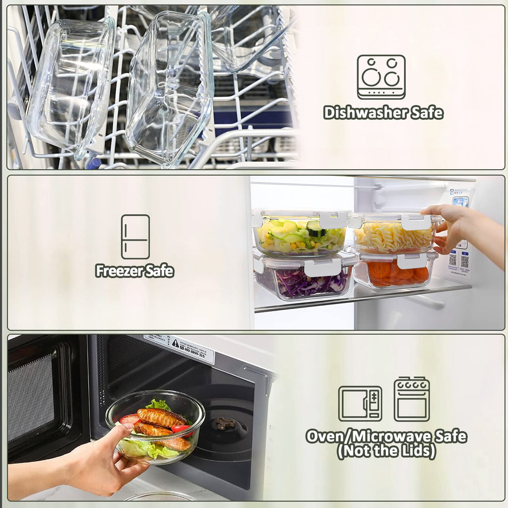 [10-Pack] Glass Meal Prep Containers with Lids, MCIRCO Food Storage Containers with Snap Locking Lids, Airtight Lunch Containers, Microwave, Oven, Freezer and Dishwasher