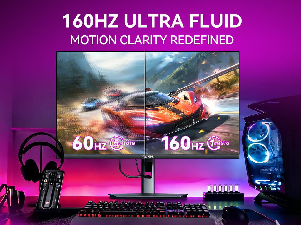 CUNPU 24 Inch 1080P 200Hz Gaming Monitor, FHD Fast IPS Panel, 124% sRGB 1ms HDR Zero-Frame Computer Monitor, Built-in Speaker, HDMI 2.1, DisplayPort 1.4, FreeSync & G-Sync, Tilt, VESA, Eye Care