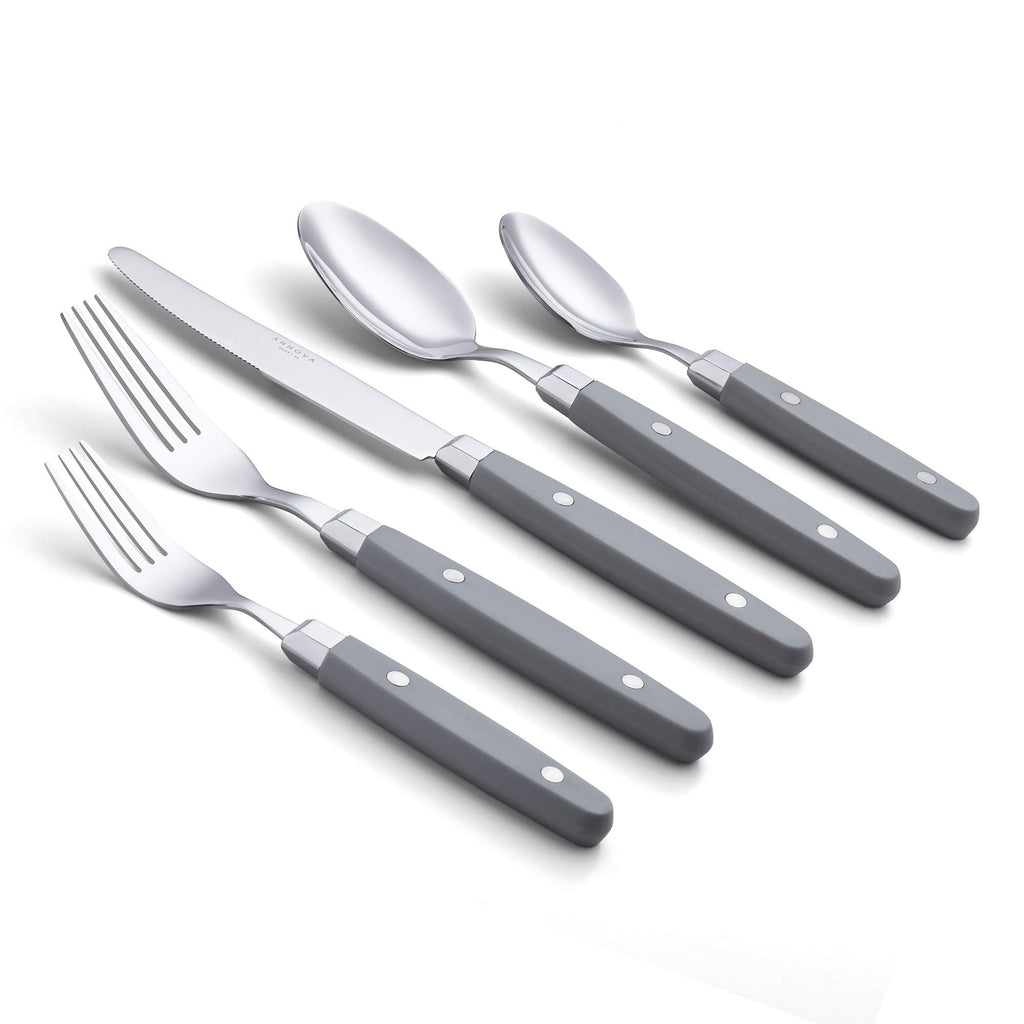 ANNOVA Silverware Set, Retro/Rivet Colorful Stainless Steel Tableware Kitchen Flatware Set Utensils, Includes Dinner Knives, Forks, Spoons, Salad Forks & Dessert Spoons (Brown, 20 Pieces)