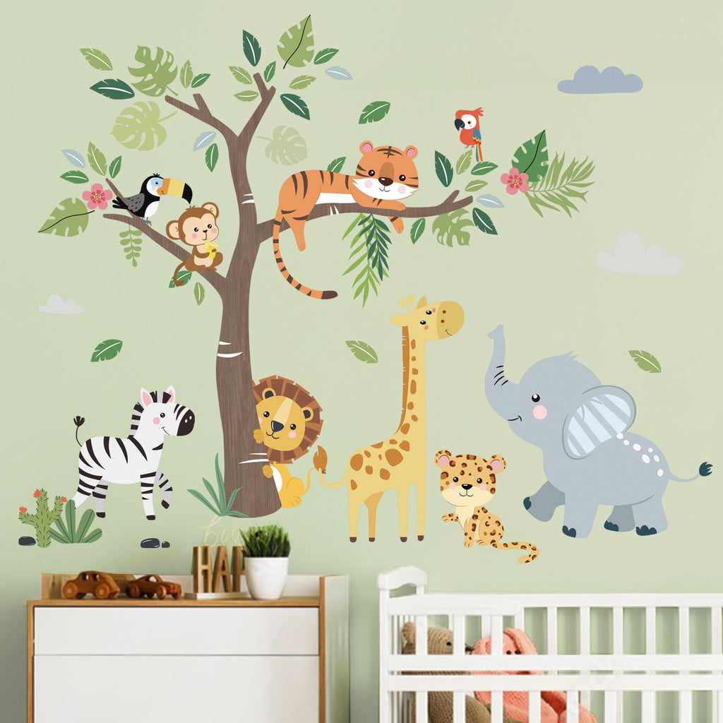 decalmile Jungle Animals Safari Wall Decals Lion Monkey Koala Wall Stickers Baby Nursery Kids Room Toddler Room Wall Decor