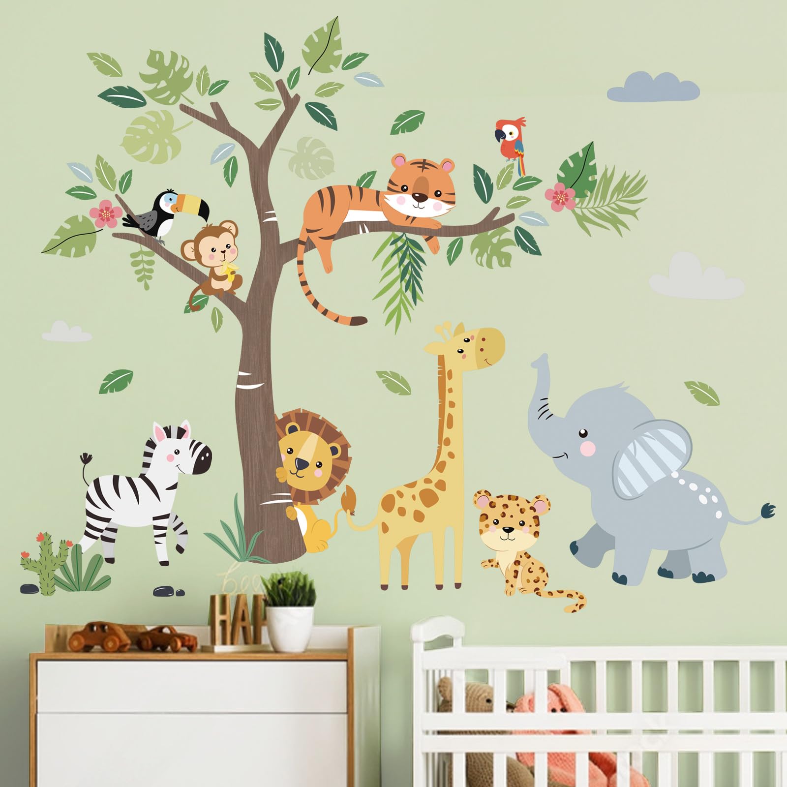 decalmile Jungle Animals Safari Wall Decals Lion Monkey Koala Wall Stickers Baby Nursery Kids Room Toddler Room Wall Decor