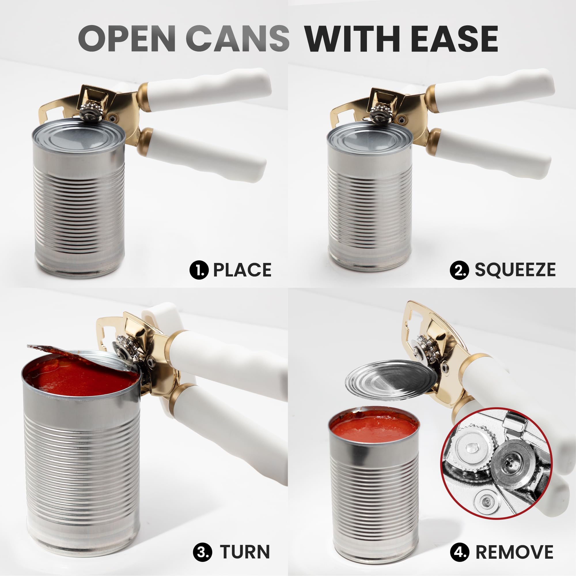Zulay Kitchen Heavy Duty Stainless Steel Can Opener Manual with Bottle Opener - Rust Proof Manual Can Opener With Turn Knob & Comfy Soft Grip Handles - Airy Lilac