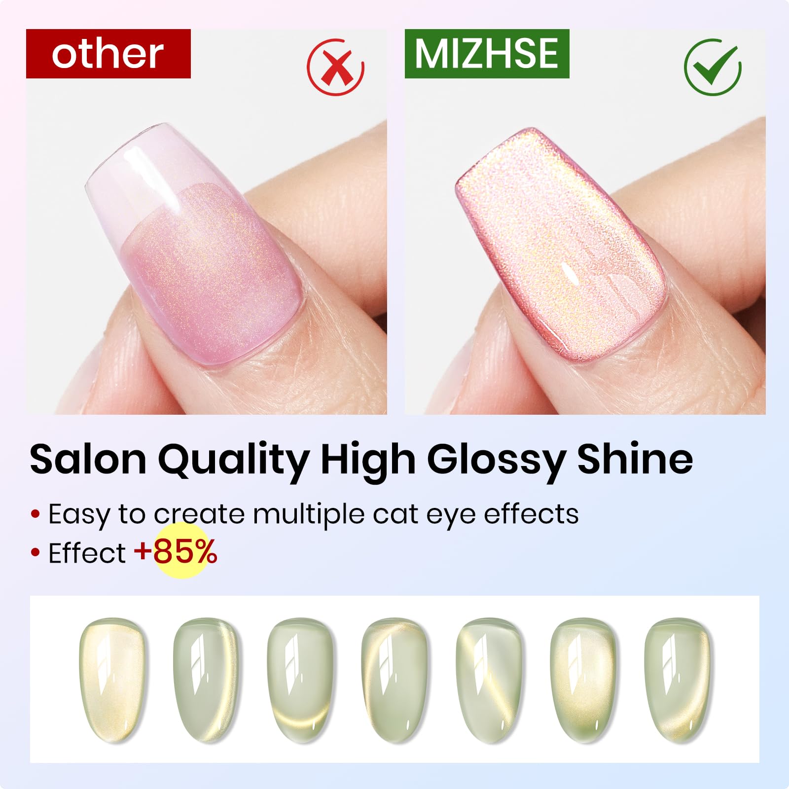 MIZHSE Cat Eye Gel Nail Polish, Moonlight Magnetic Gel Polish and Sheer Nude Nail Kit with 1 Magnet Stick, Glass Shiny Effect Silver Pink Purple Soak Off Manicure Home DIY