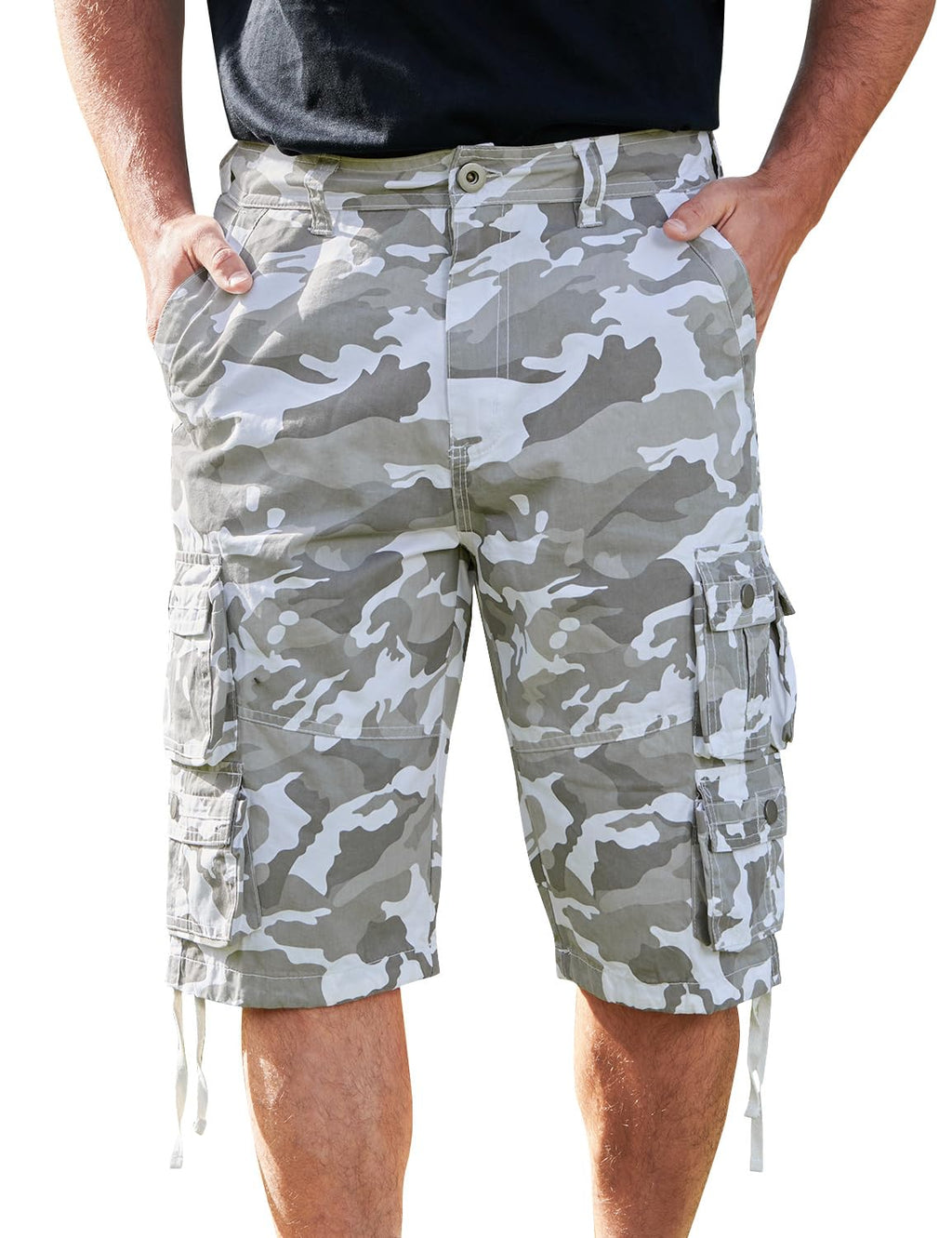 YGREYG Mens Cargo Shorts Long Capri Below The Knee Shorts 3/4 Relaxed Fit Long Shorts with Pockets