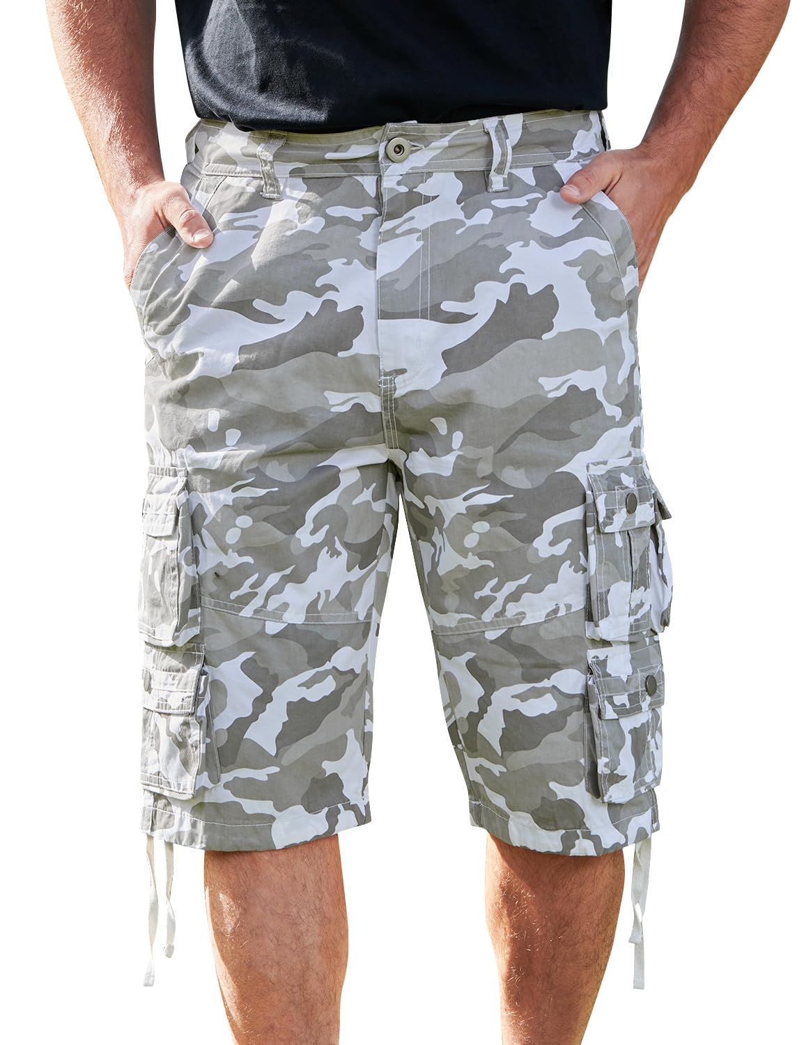 YGREYG Mens Cargo Shorts Long Capri Below The Knee Shorts 3/4 Relaxed Fit Long Shorts with Pockets