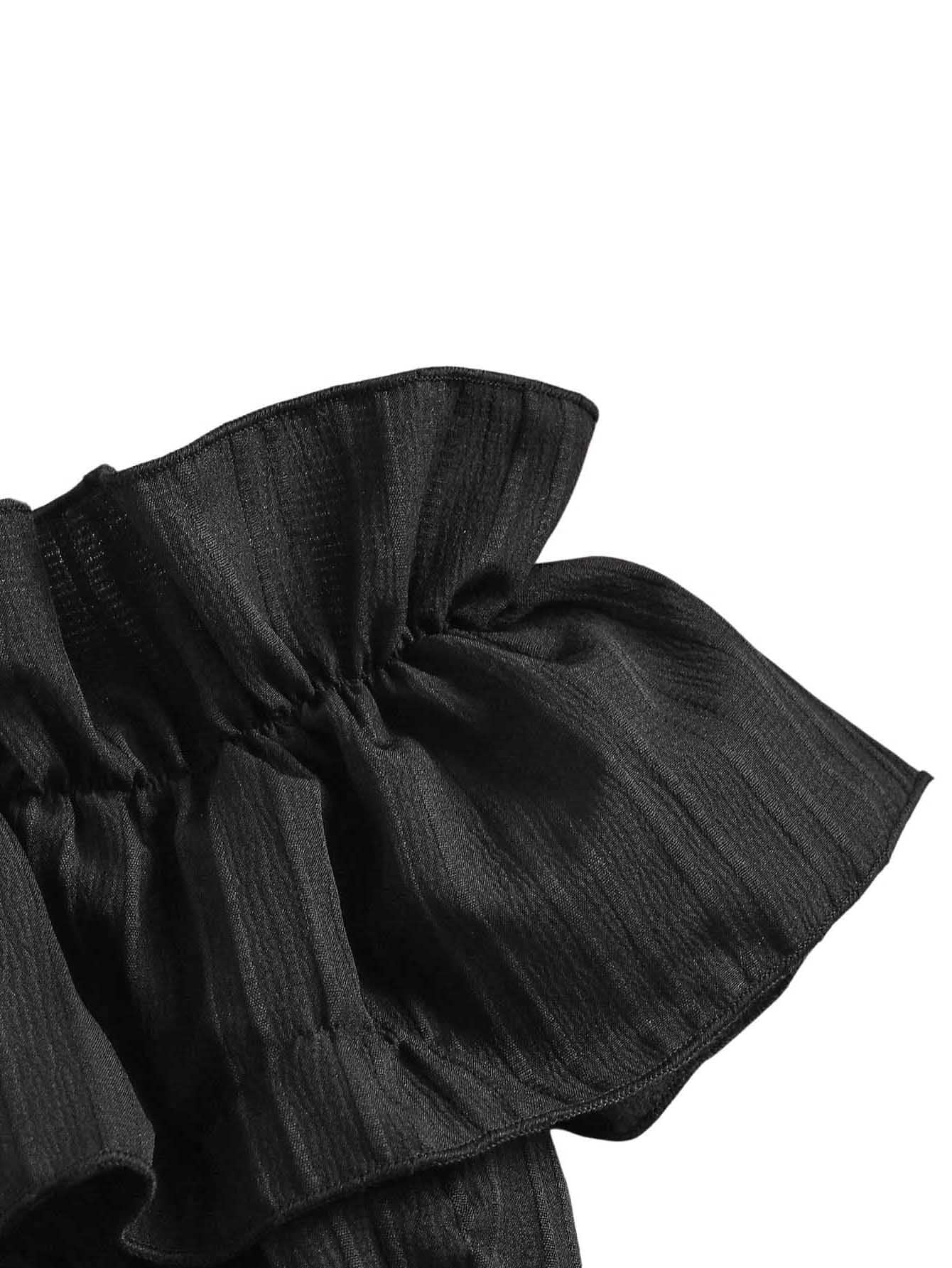 Floerns Girls Cold Shoulder Ruffle Trim Short Sleeve Belted A Line Midi Dress