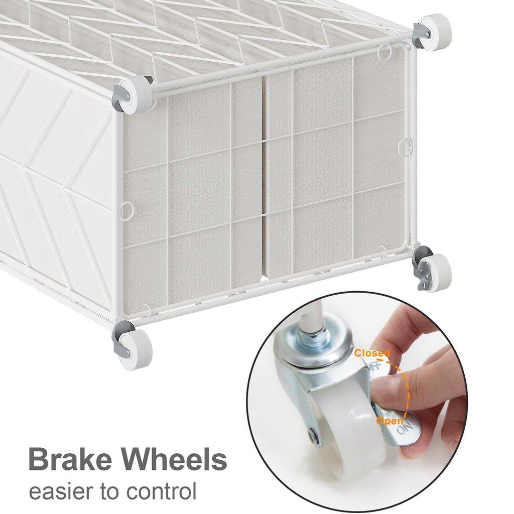 WOWLIVE Laundry Basket with Wheels, Heavy Duty Laundry Hamper with Wood Lid, Clothes Hamper with Divided Removable Liner Bag, Large Capacity Iron-Made Laundry Sorter Laundry Room Organization (Beige)