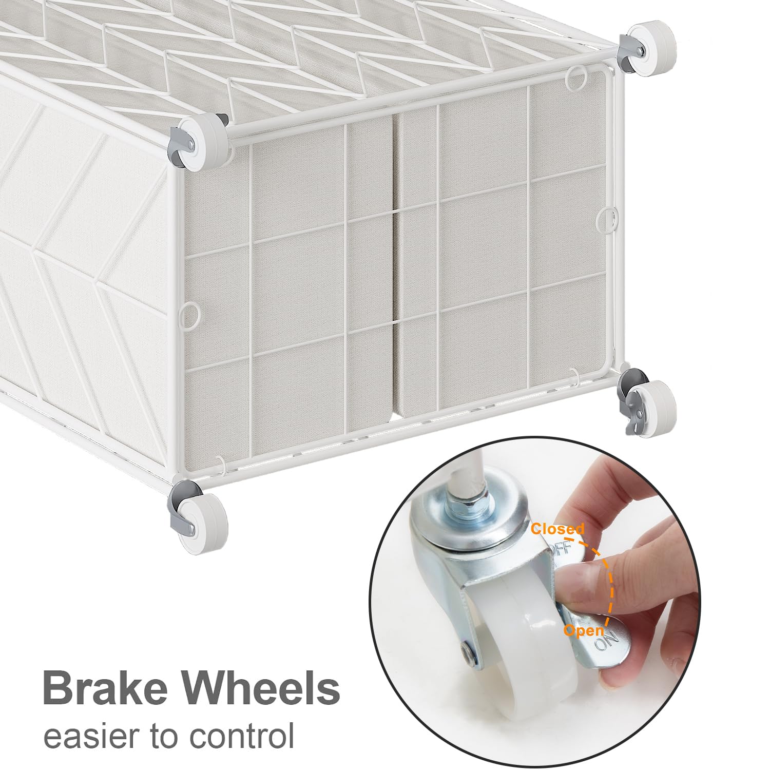 WOWLIVE Laundry Basket with Wheels, Heavy Duty Laundry Hamper with Wood Lid, Clothes Hamper with Divided Removable Liner Bag, Large Capacity Iron-Made Laundry Sorter Laundry Room Organization (Beige)