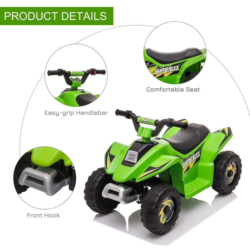 Aosom 6V Kids ATV 4-Wheeler Ride on Car, Electric Motorized Quad Battery Powered Vehicle with Forward/Reverse Switch for 18-36 Months Old Toddlers, Green