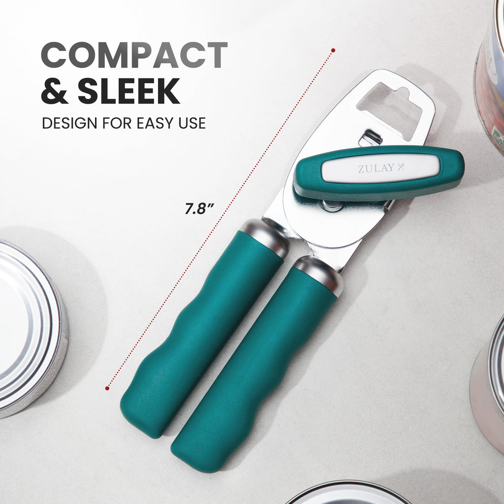 Zulay Kitchen Heavy Duty Stainless Steel Can Opener Manual with Bottle Opener - Rust Proof Manual Can Opener With Turn Knob & Comfy Soft Grip Handles - Airy Lilac