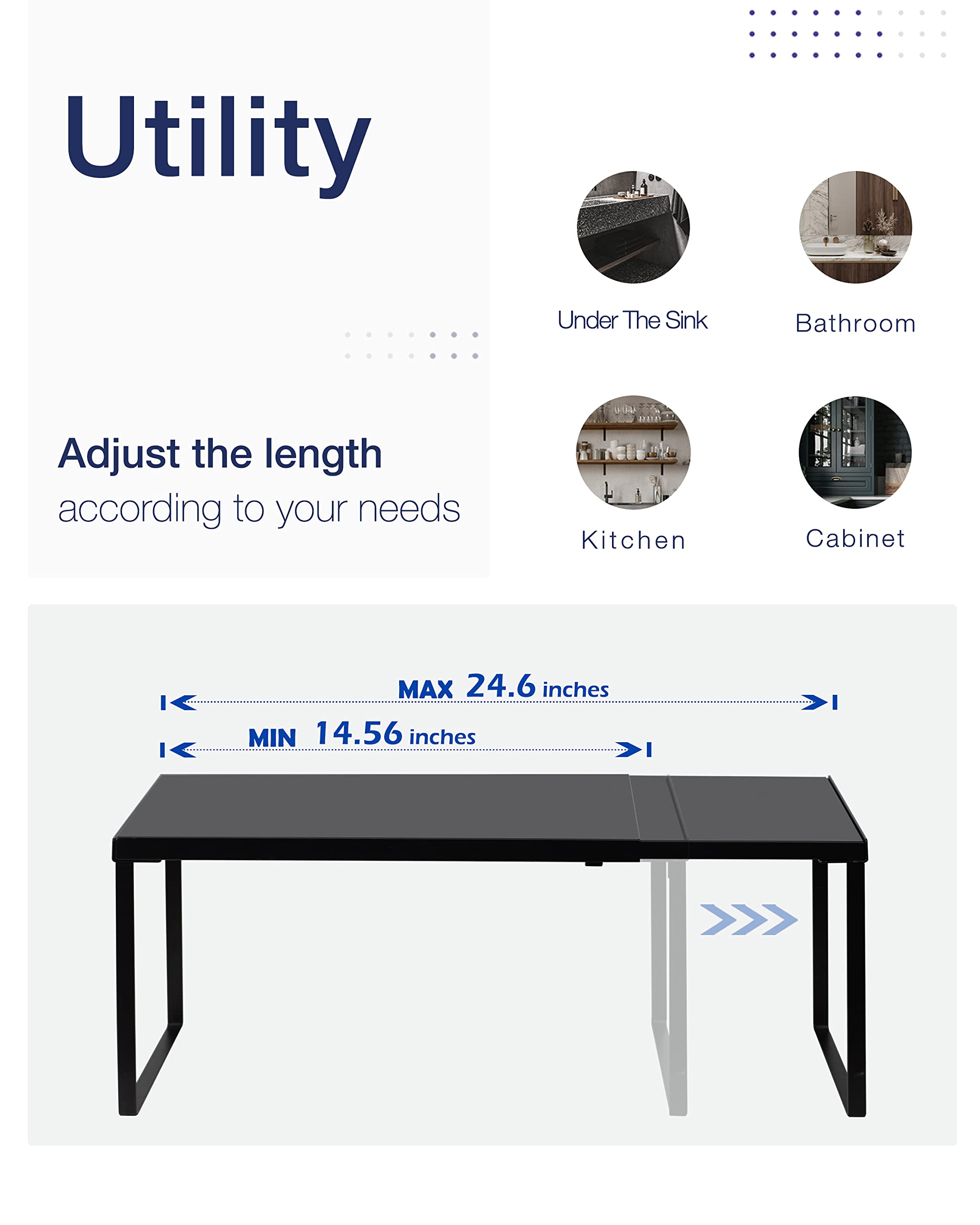 Nxconsu Cabinet Shelf Expandable Organizer Riser Rack for Kitchen Pantry Cupboard Under Sink Countertop Home Organization Extra Storage Space Saver Heavy Duty Metal Edgeless Design Black