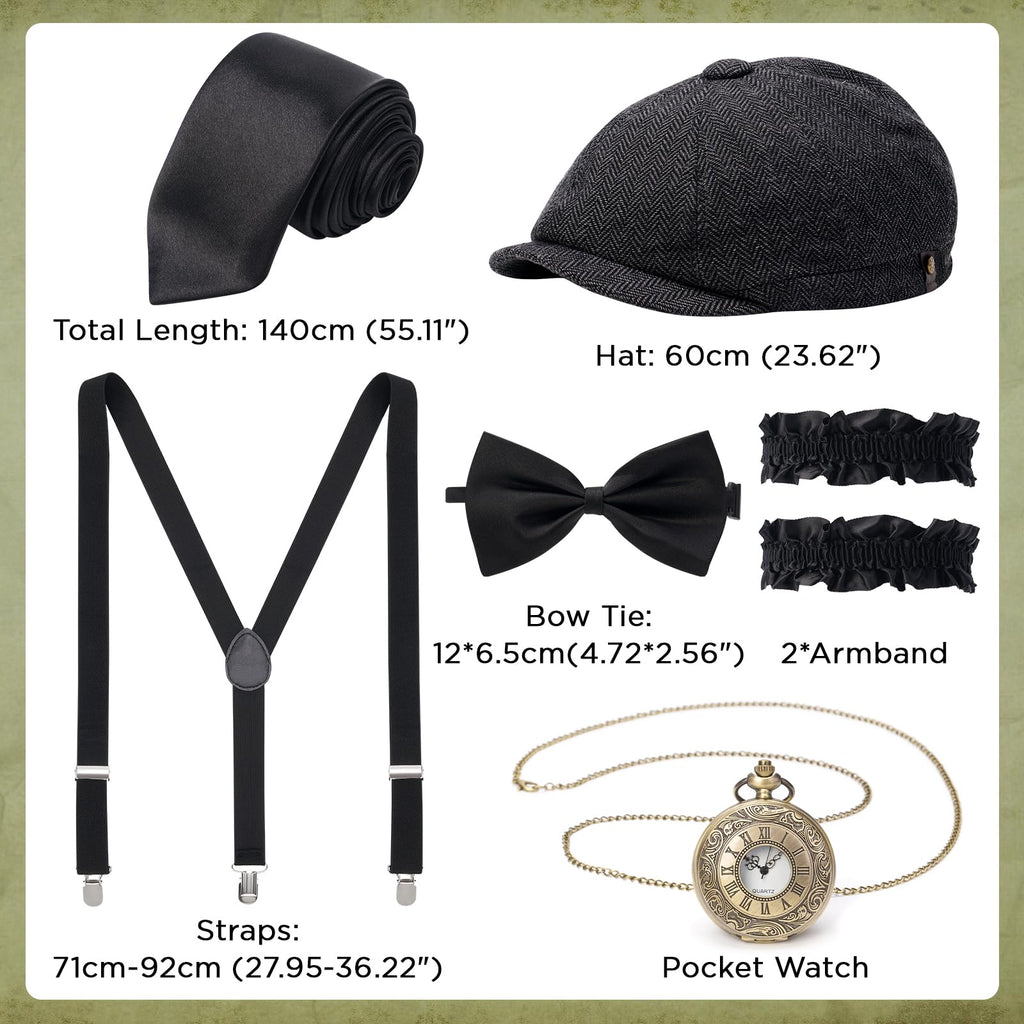 YESSA 1920s Mens Costume,Roaring 20s Costumes for Men,Gatsby Costume Men,1920s Mens Outfit Hat Vest Pocket Watch Tie