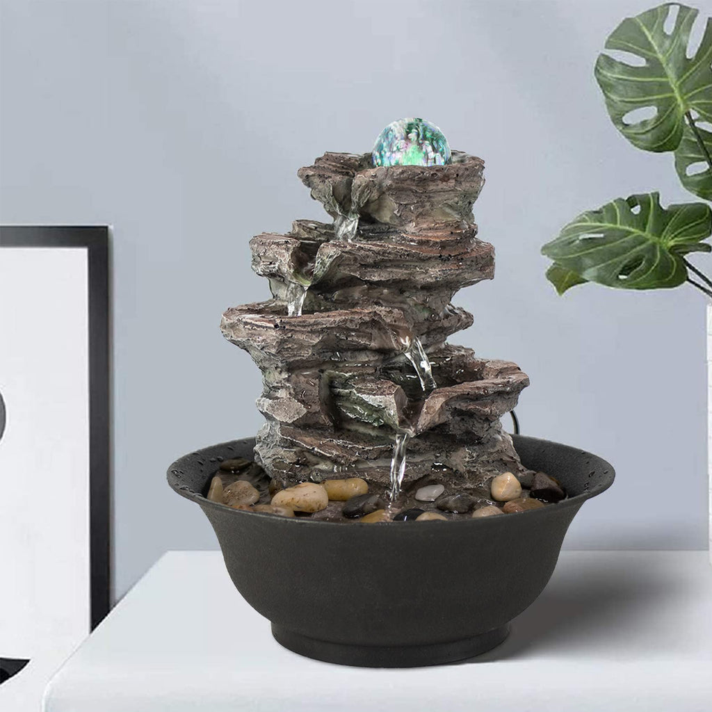 Ferrisland Tabletop Water Fountain, Zen Meditation Indoor Waterfall Fountain, Heart Shape Decoration with LED Light for Home Office Bedroom Relaxation Decor, Gift Ideas