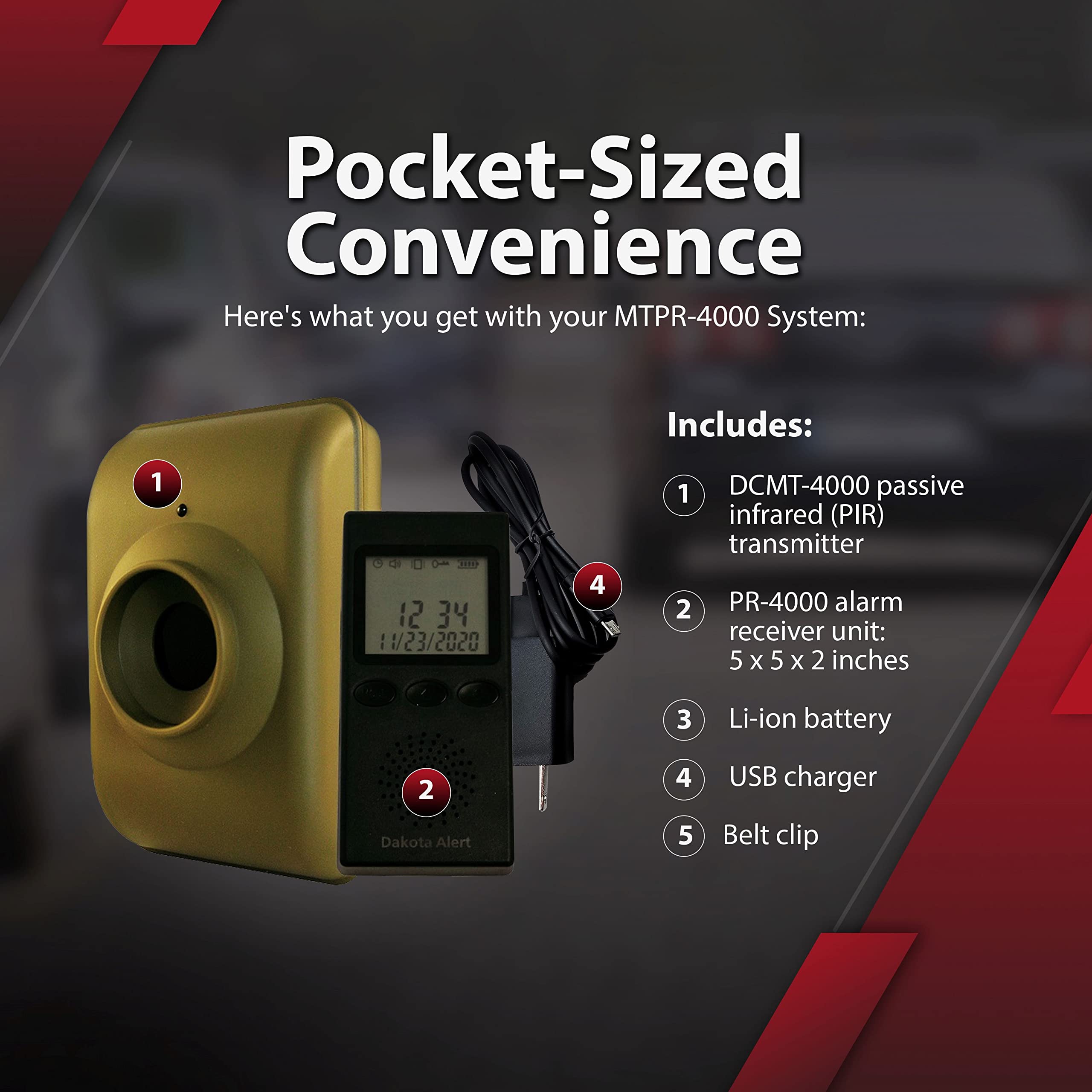 Dakota Alert Long Range Driveway Alarm Motion Detector - DCMA-4k Plus One Mile Wireless Range Alarm System - DCMT-4000 Transmitter & RE-4k Plus Receiver-Use Outdoors, Driveways, Entrances & Backyards