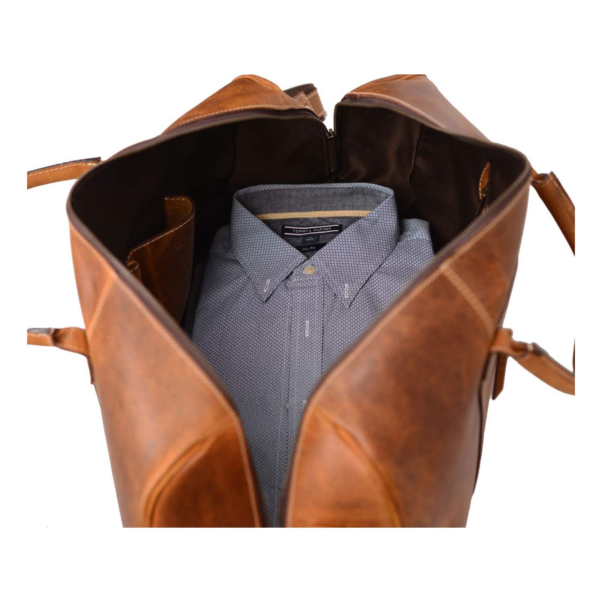 KomalC Leather Duffle Bags for Men and Women Travel Overnight Weekend sports bag holdall Gym Duffel for Men (Dark Tan, 20 Inch)