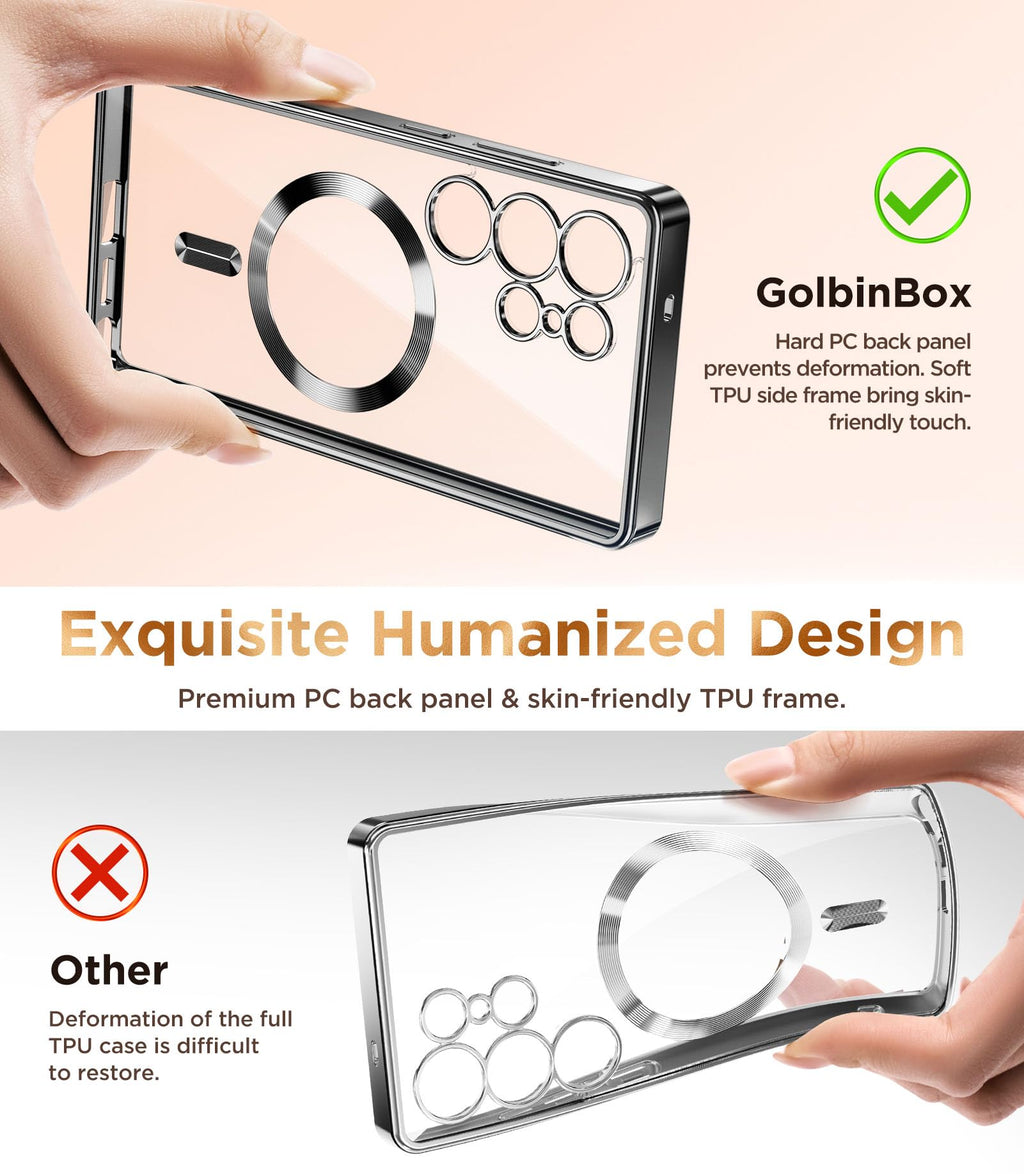 Magnetic Case Compatible with Samsung Galaxy S25 Ultra,Compatible with MagSafe,[Full Camera Protection][Screen Protector] Shockproof Plating Clear Phone Cover for Galaxy S25 Ultra(Black/Clear)