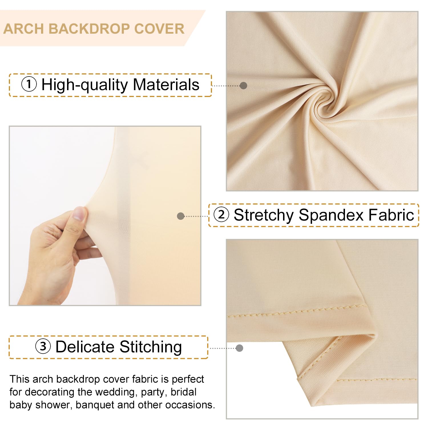 FANPROMS Beige Arch Backdrop Cover Set of 3 Wedding Arch Cover 4x5x6FT Round Top Arch Stand Cover for Fitted Arch Covers Spandex Backdrop Covers Set for Wedding Party Ceremony Decorations