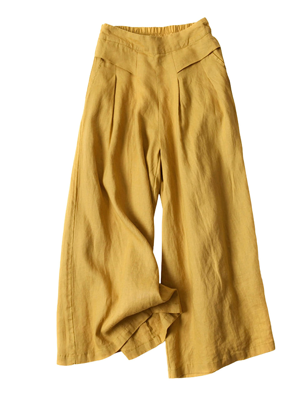 Bianstore Women's Culottes Linen Cropped Wide Leg Pants Elastic Waist Casual Palazzo Trousers with Pockets