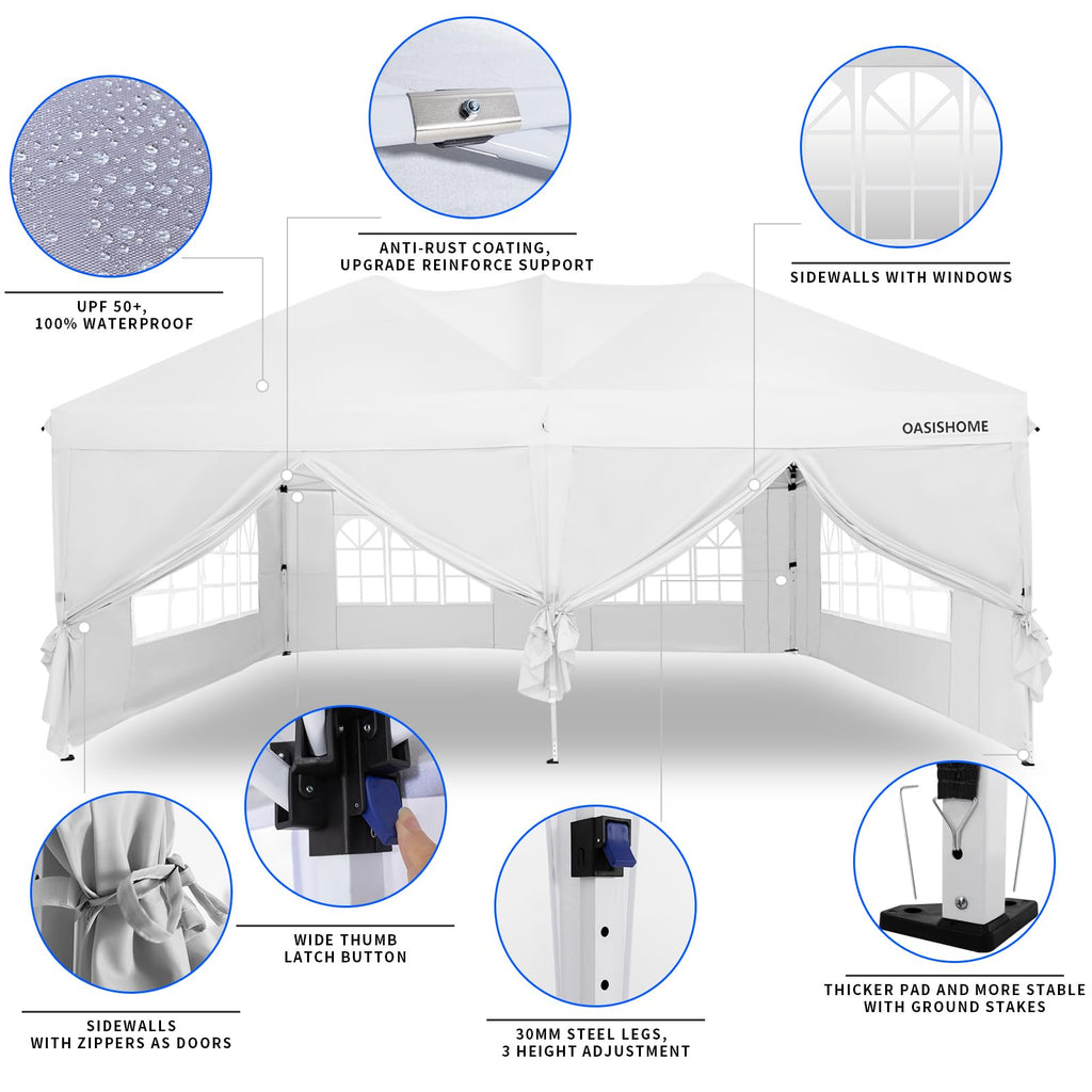 OASISHOME Canopy Tent 10'x10' Pop Up Gazebo with 1-Person Set Up, 4 Sidewalls, Wheeled Bag, Waterproof UV Protection Heavy-Duty Steel Frame Shelter for Patio Outdoor Wedding Party Event (Black,10x10)