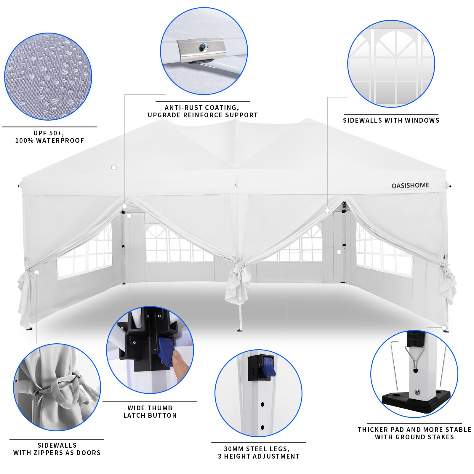 OASISHOME Canopy Tent 10'x10' Pop Up Gazebo with 1-Person Set Up, 4 Sidewalls, Wheeled Bag, Waterproof UV Protection Heavy-Duty Steel Frame Shelter for Patio Outdoor Wedding Party Event (Black,10x10)