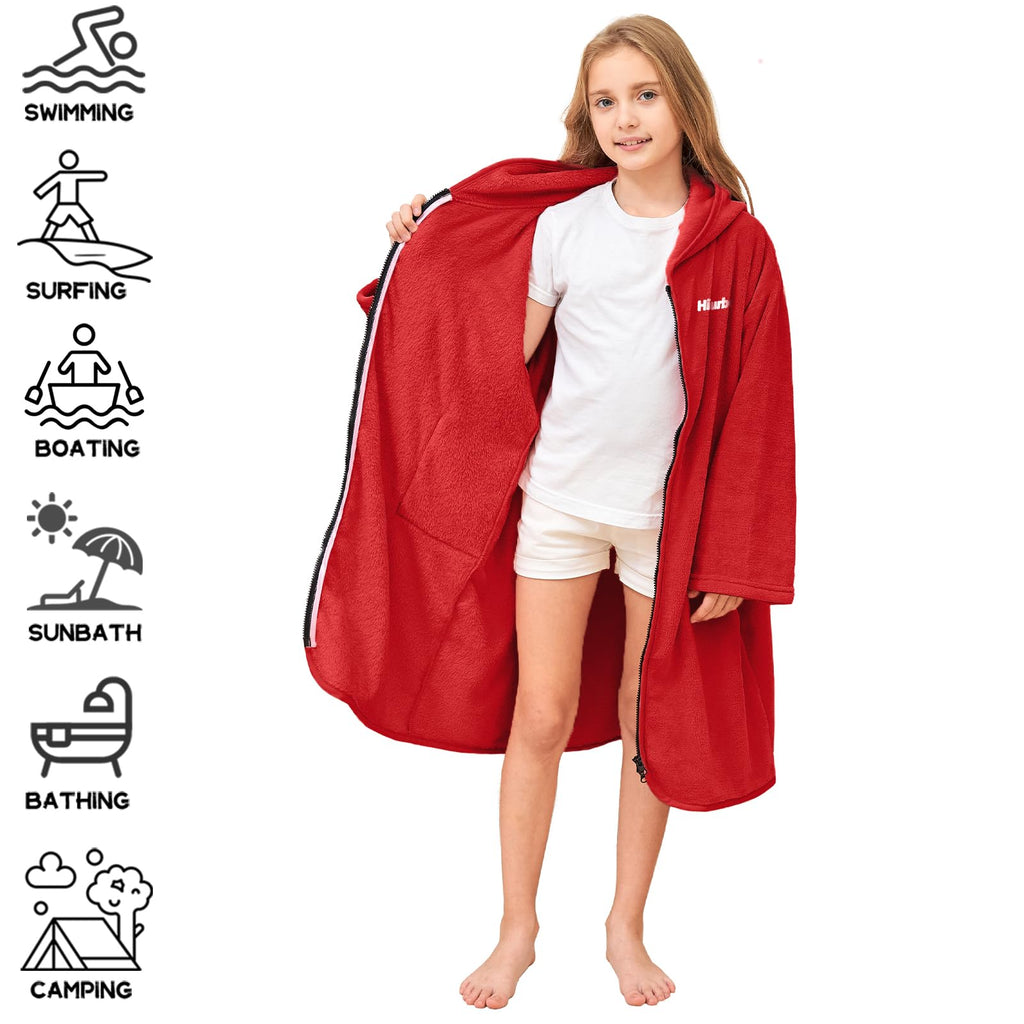 Hiturbo Kids Bath Towel Hoodie: Soft Plush Zipper Surf Poncho - Warm Fleece Changing Towels Swimming Outerwear (Blue)