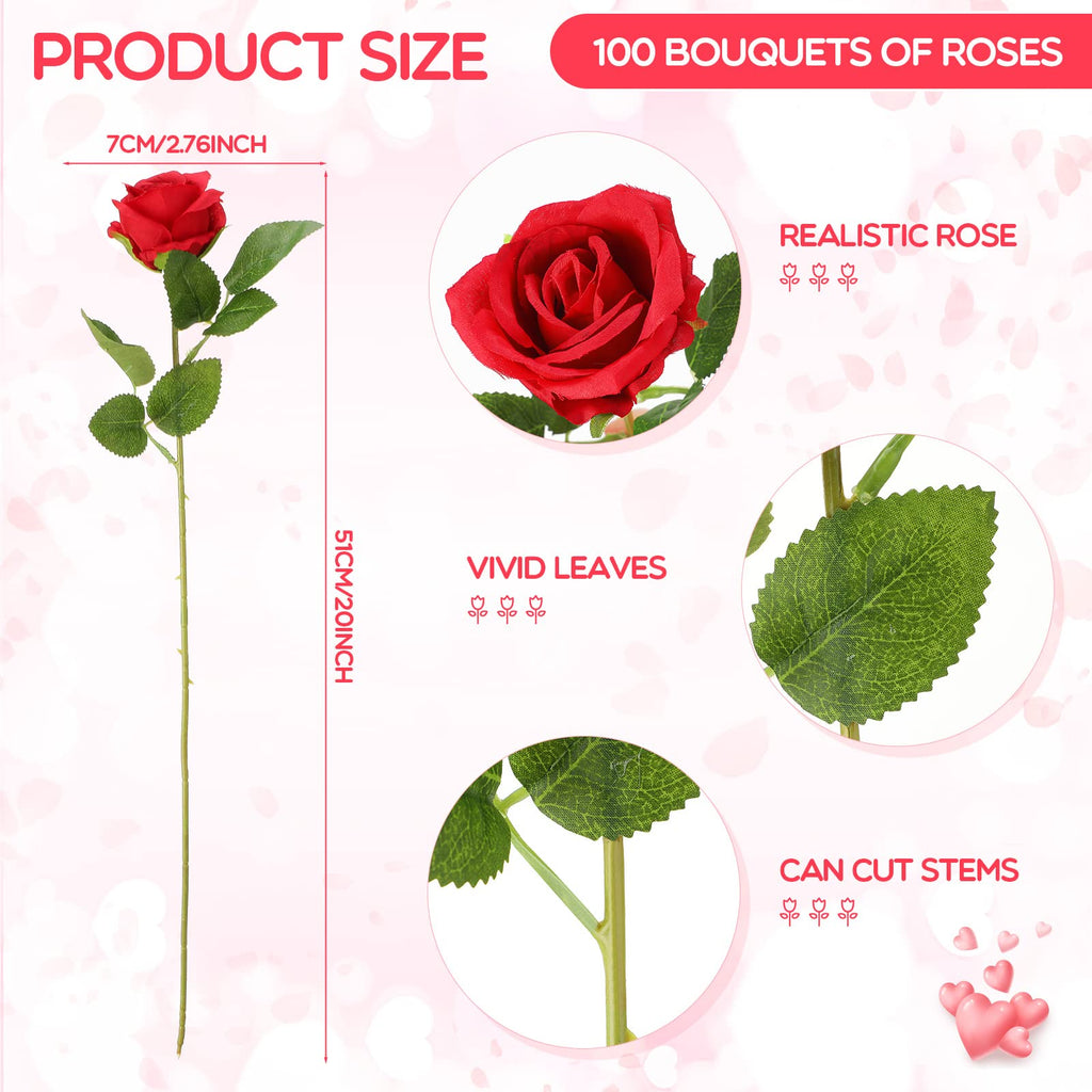 Jexine 100 Pieces Artificial Roses Flowers Bulk, Long Stem Realistic Fake Silk Roses Bouquet for Table Centerpiece Vases Wedding Party Kitchen Decor(Beige)