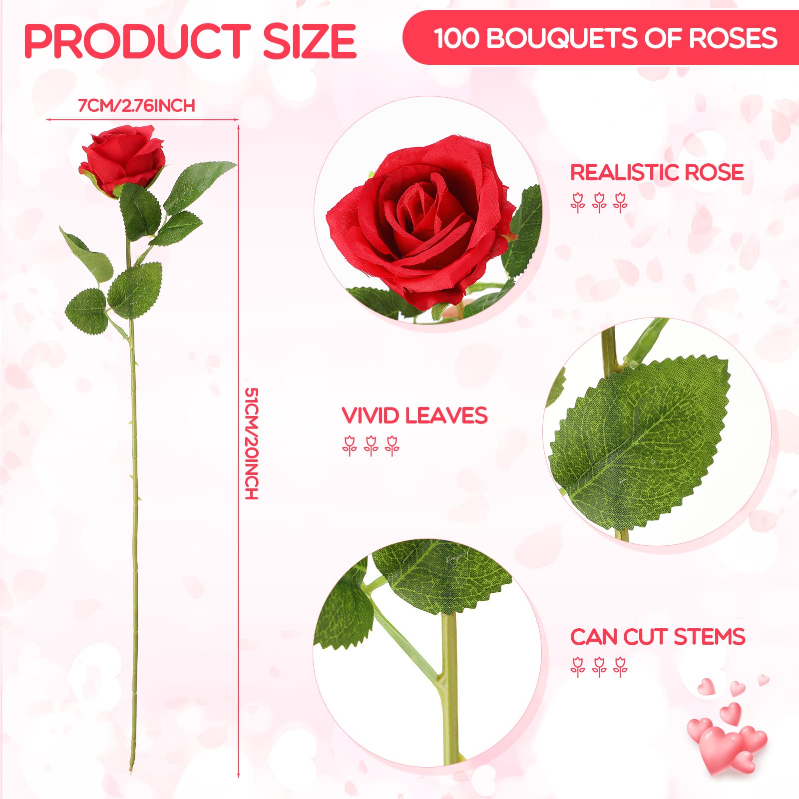 Jexine 100 Pieces Artificial Roses Flowers Bulk, Long Stem Realistic Fake Silk Roses Bouquet for Table Centerpiece Vases Wedding Party Kitchen Decor(Beige)