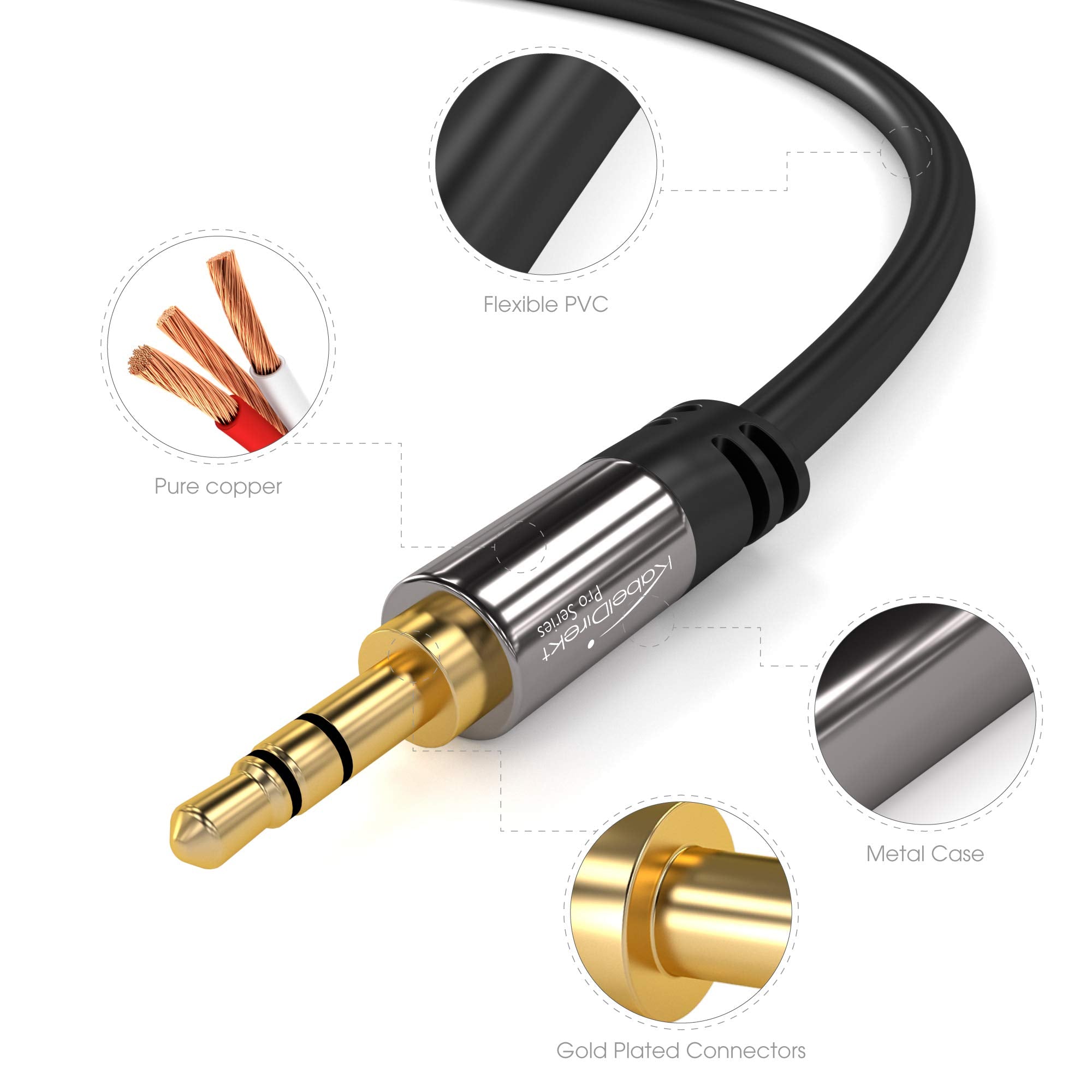KabelDirekt – Aux Cable, Jack Cord & Audio 3.5mm Cable – 1ft – Available in 1.5-33ft – Suitable for Headphones – Mobile Phone – PC & Laptop Audio – Car – HiFi – Stereo, Black