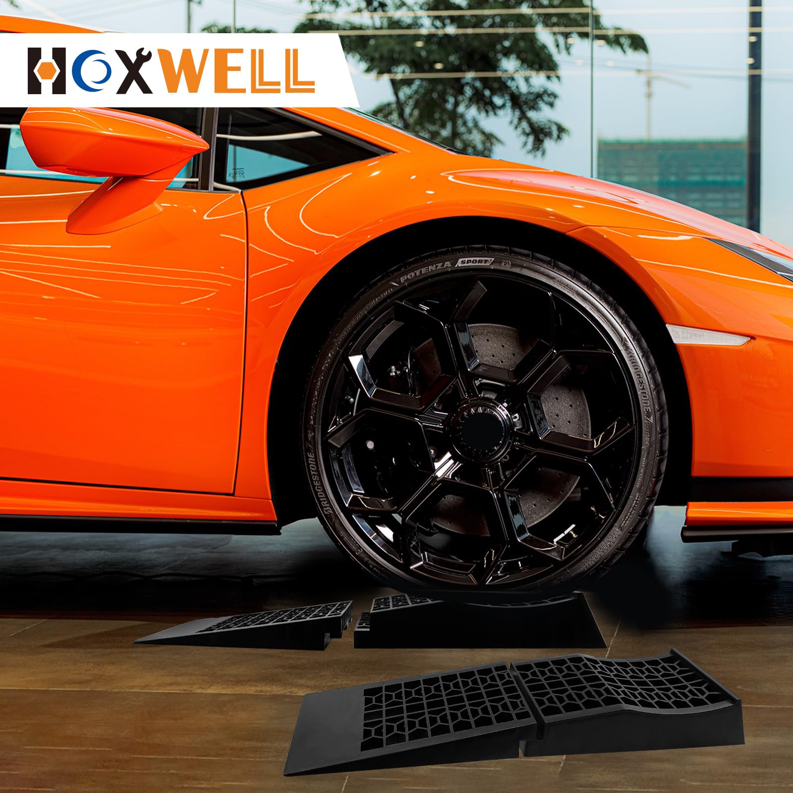 HOXWELL Detachable Low Profile Car Ramps for High Lift and Jack Support, Heavy Duty Car Ramps for Low Cars, Removable Vehicle Ramps for Garage, 15.35''-27.83'' L, 2PCS