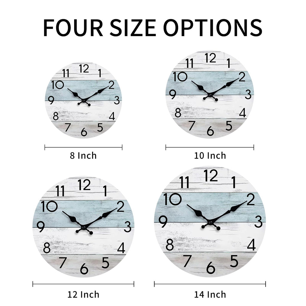 KECYET Wall Clock Silent Non-Ticking Wooden Clocks Battery Operated 8 Inch Small Country Retro Rustic and Beach Style Decorative for Kitchen, Home, Bathroom, Bedroom (Blue)