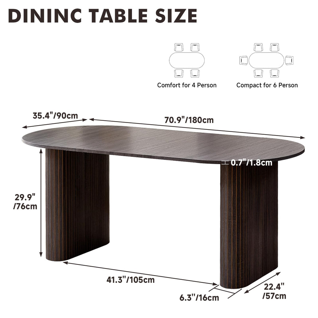 70.8" Oval Table for 4 6 Person, Modern Farmhouse Kitchen Dinner Table for Living Receiption Room, Black