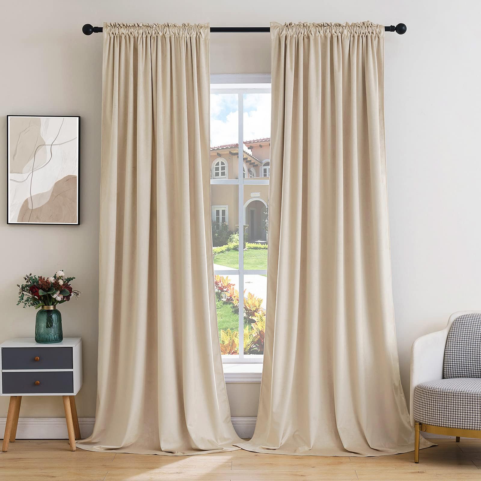 MIULEE Black Velvet Curtains Thermal Insulated Blackout Halloween Curtain Drapes for Bedroom Living Room Darkening 63 Inches Long Curtains Panels Rod Pocket Set of 2