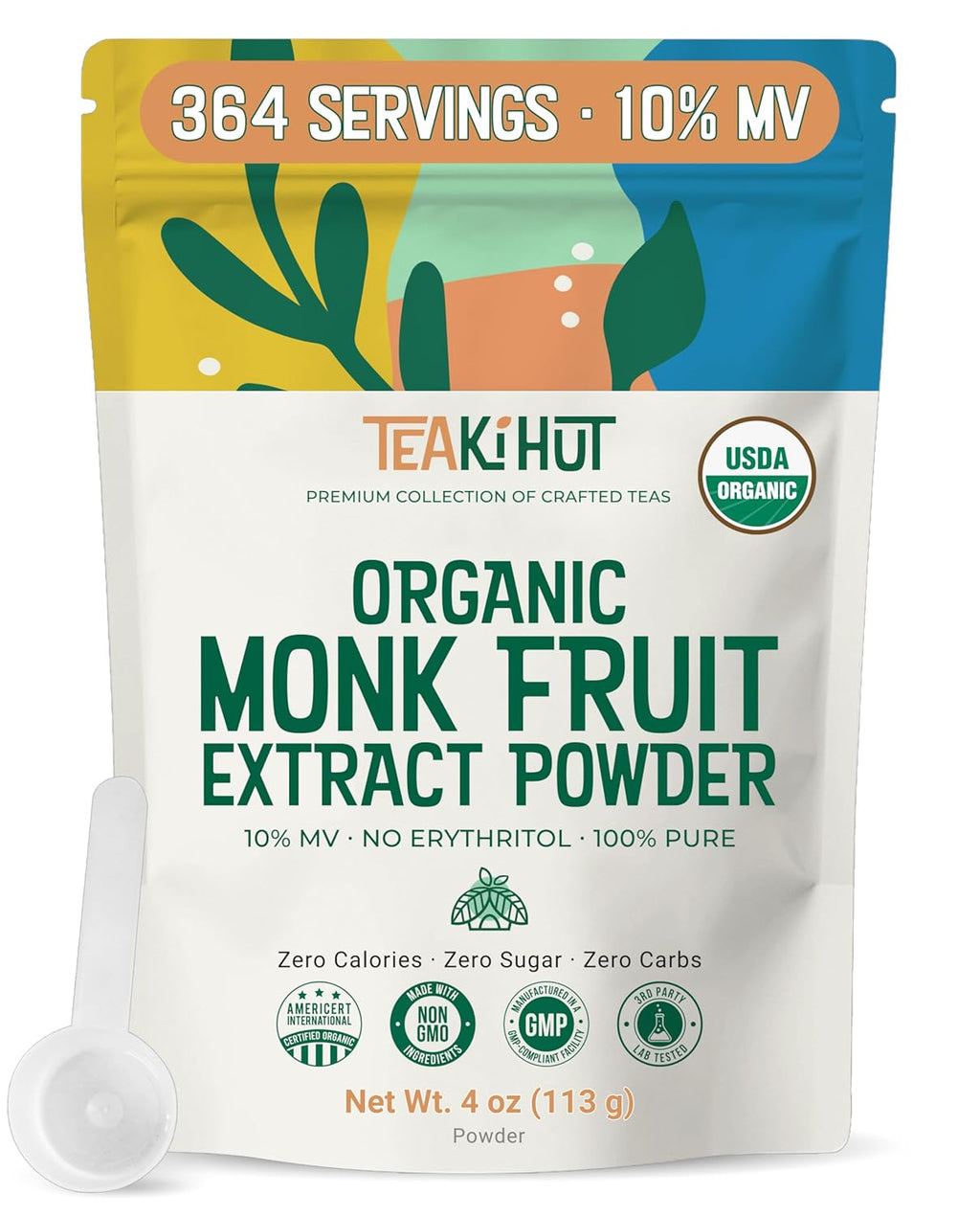 Pure Organic Monk Fruit Extract Powder, No Erythritol 4oz, 100% Monk Fruit Sweetener Powder for Keto and Paleo Diets, No Aftertaste, Zero Calories, Zero Carbs, Pure Monk Fruit Extract, 364 Servings