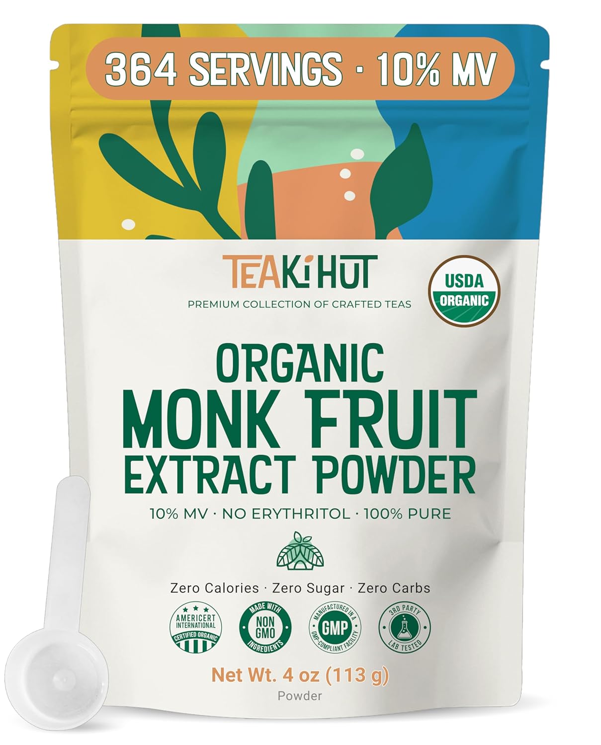 Pure Organic Monk Fruit Extract Powder, No Erythritol 4oz, 100% Monk Fruit Sweetener Powder for Keto and Paleo Diets, No Aftertaste, Zero Calories, Zero Carbs, Pure Monk Fruit Extract, 364 Servings
