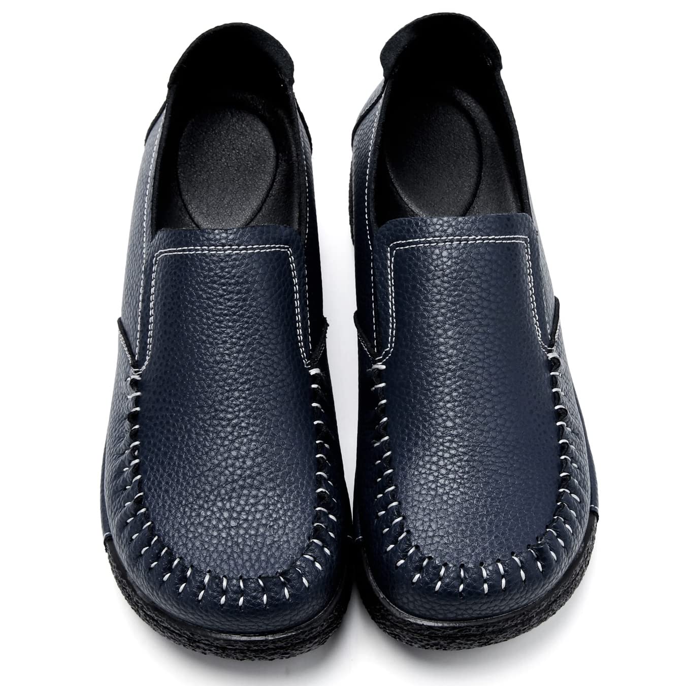 UZB Women's Slip On Loafer Leather Comfort Casual Platform Shoes