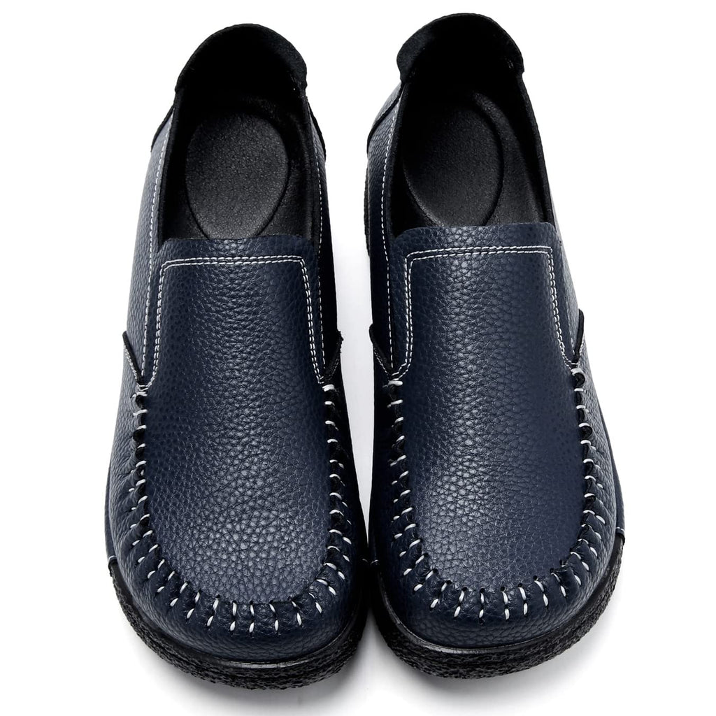 UZB Women's Slip On Loafer Leather Comfort Casual Platform Shoes