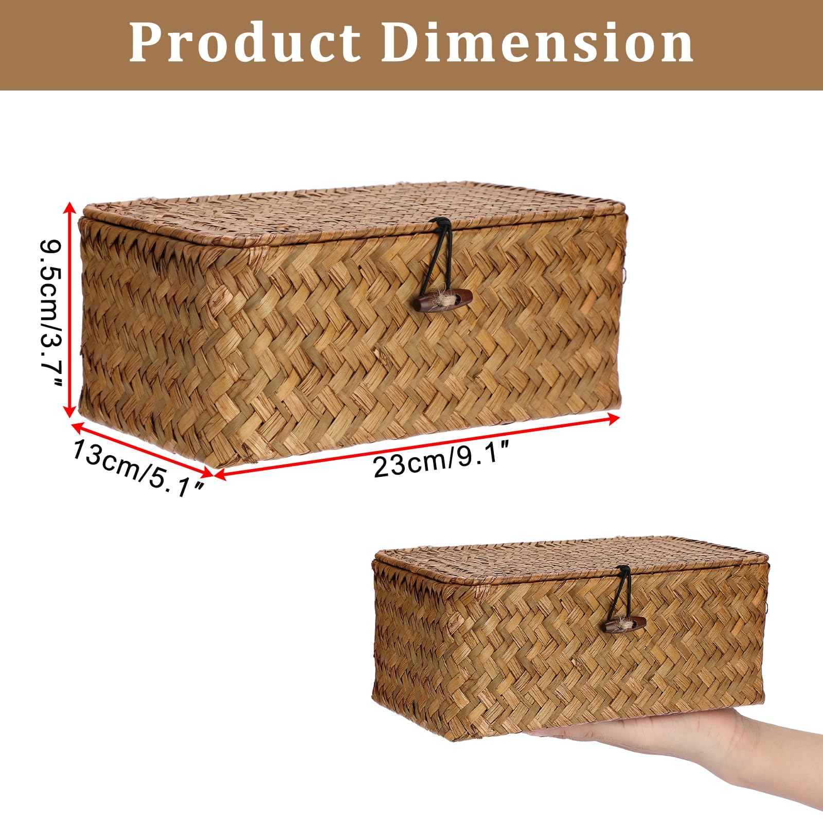Sumnacon Wicker Basket with Lid Rectangle Woven Baskets for Toiletries Tampon Storage,Wicker Storage Basket with Lid,Decorative Seagrass Storage Baskets for Shelf Bathroom Toilet Table, Caramel