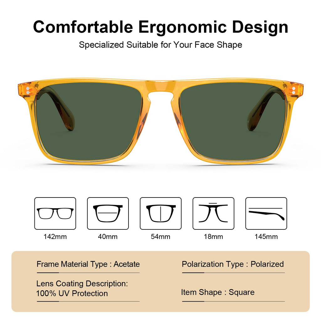 CARFIA Retro Polarized Sunglasses for Men UV Protection Hand-crafted Acetate Frame Fashion Cool Sun Glasses CA53572