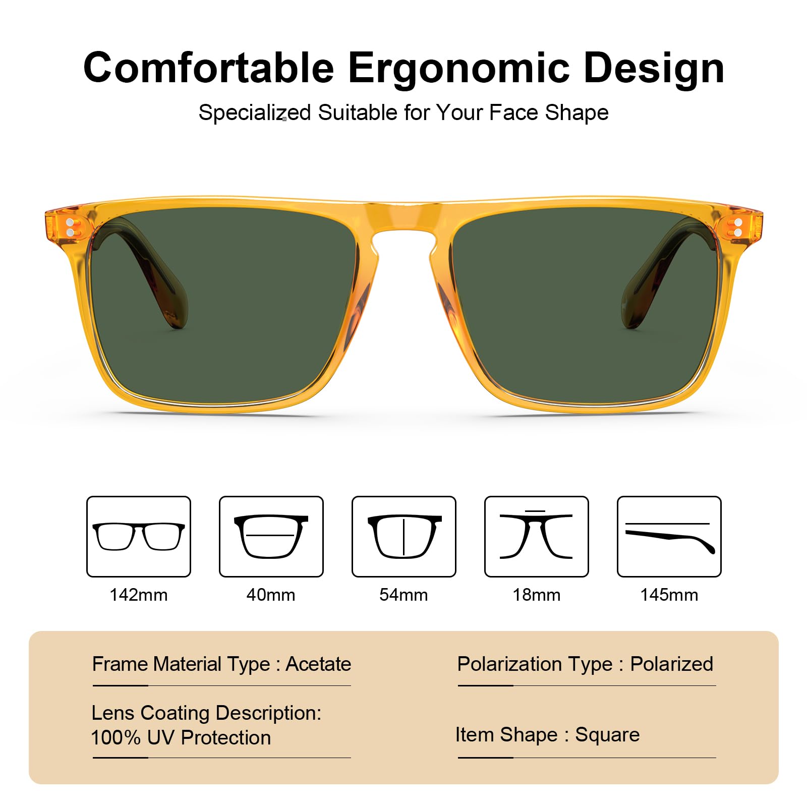 CARFIA Retro Polarized Sunglasses for Men UV Protection Hand-crafted Acetate Frame Fashion Cool Sun Glasses CA53572