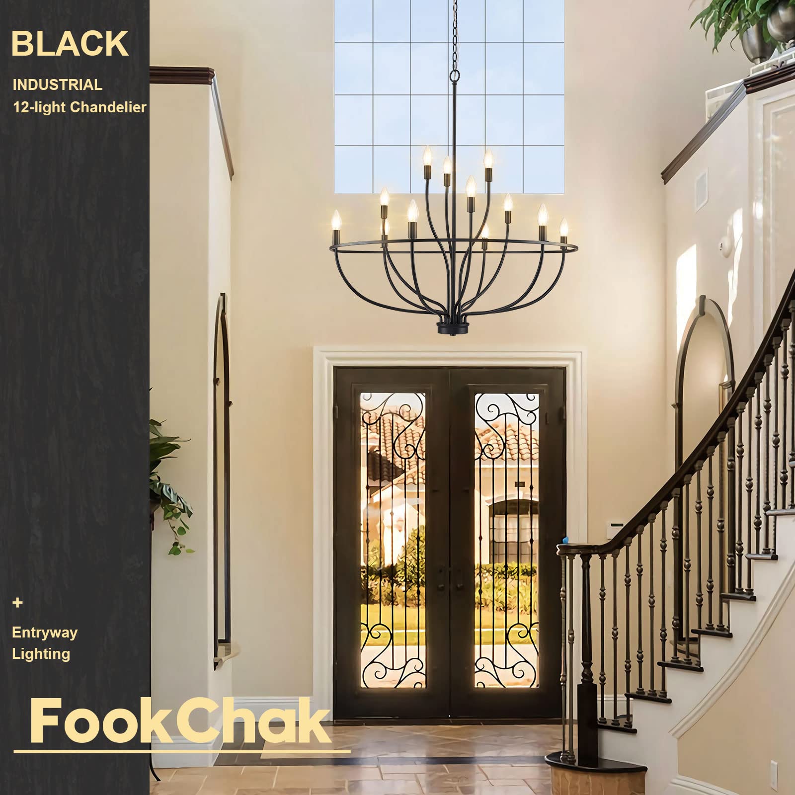 Black Chandelier 6-Light Dining Room Chandelier Kitchen Chandeliers Over Table Round Living Room Chandelier Light Fixture for Bedroom, Kitchen, Foyer