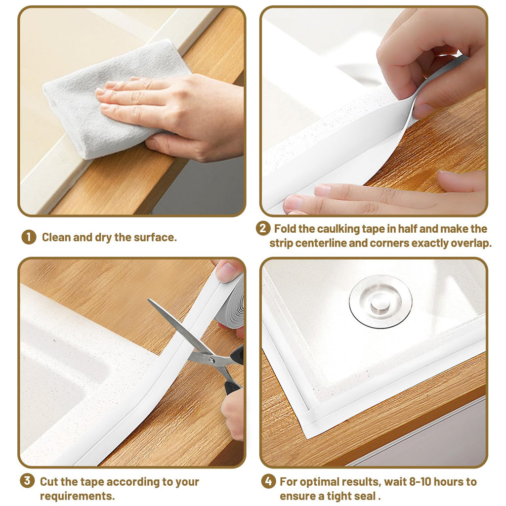 Caulk Tape Waterproof Self Adhesive, 2 Rolls Toilet Caulk Sealing Strip, Bathtub Caulking Sealant Tape for Kitchen, Bathroom, Countertop, Sink, Floor Wall Edge Protector(1.5" x 10.5Ft)