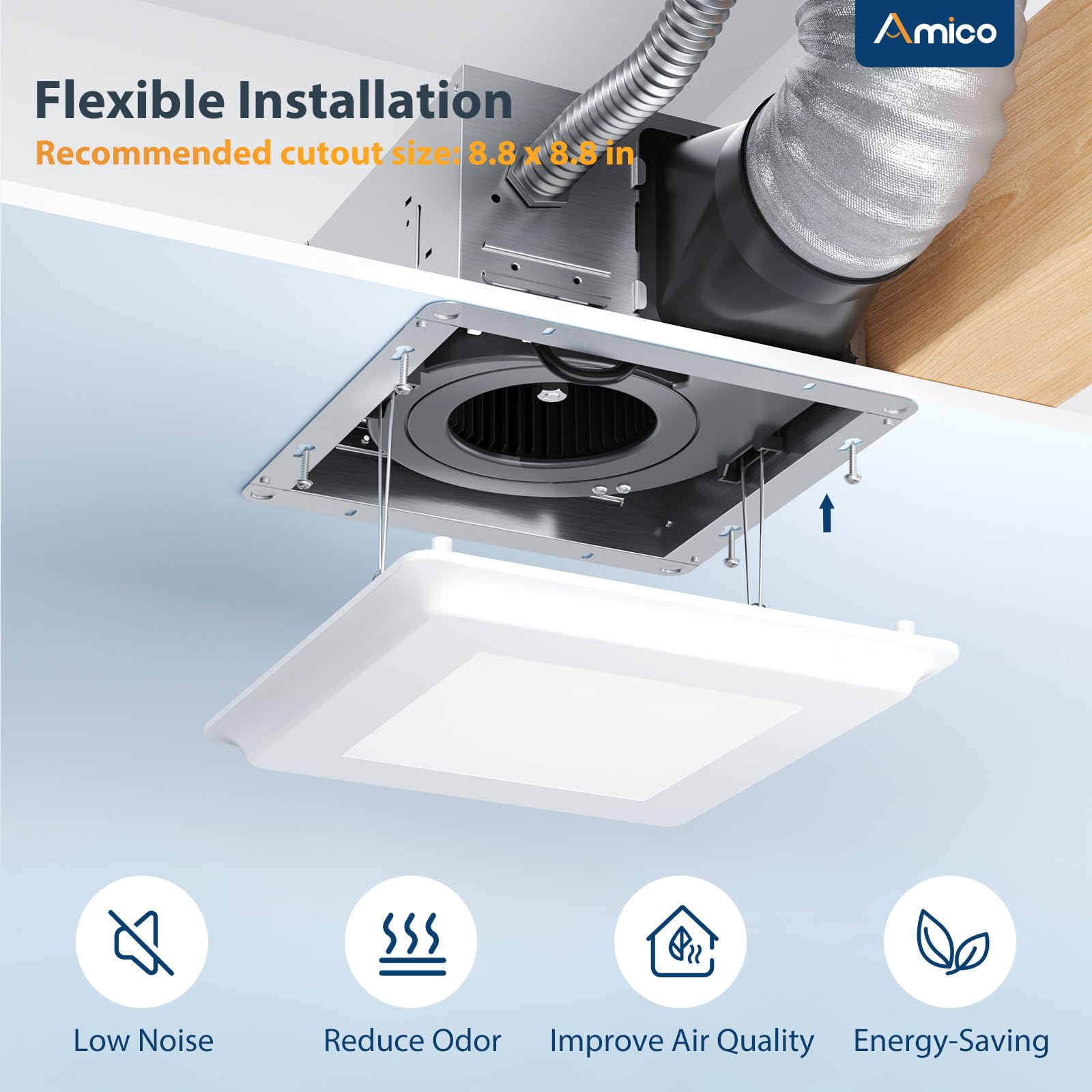 Amico Bathroom Exhaust Fan, 1.0 Sones, 80 CFM, Low Noise, Ceiling Mounted Retrofit Ventilation Fans, 4 Inch Duct, No Attic Access Needed- UL Certified