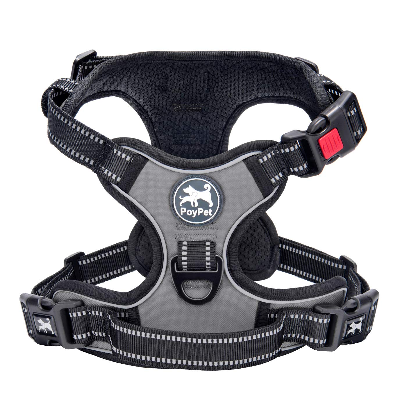 PoyPet No Pull Dog Harness, No Choke Front Lead Dog Reflective Harness, Adjustable Soft Padded Pet Vest with Easy Control Handle for Small to Large Dogs(Black,XS)